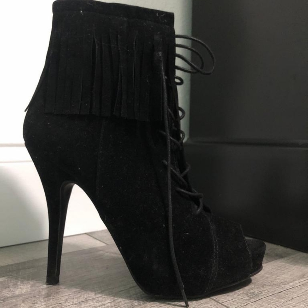 Suede fringy booties